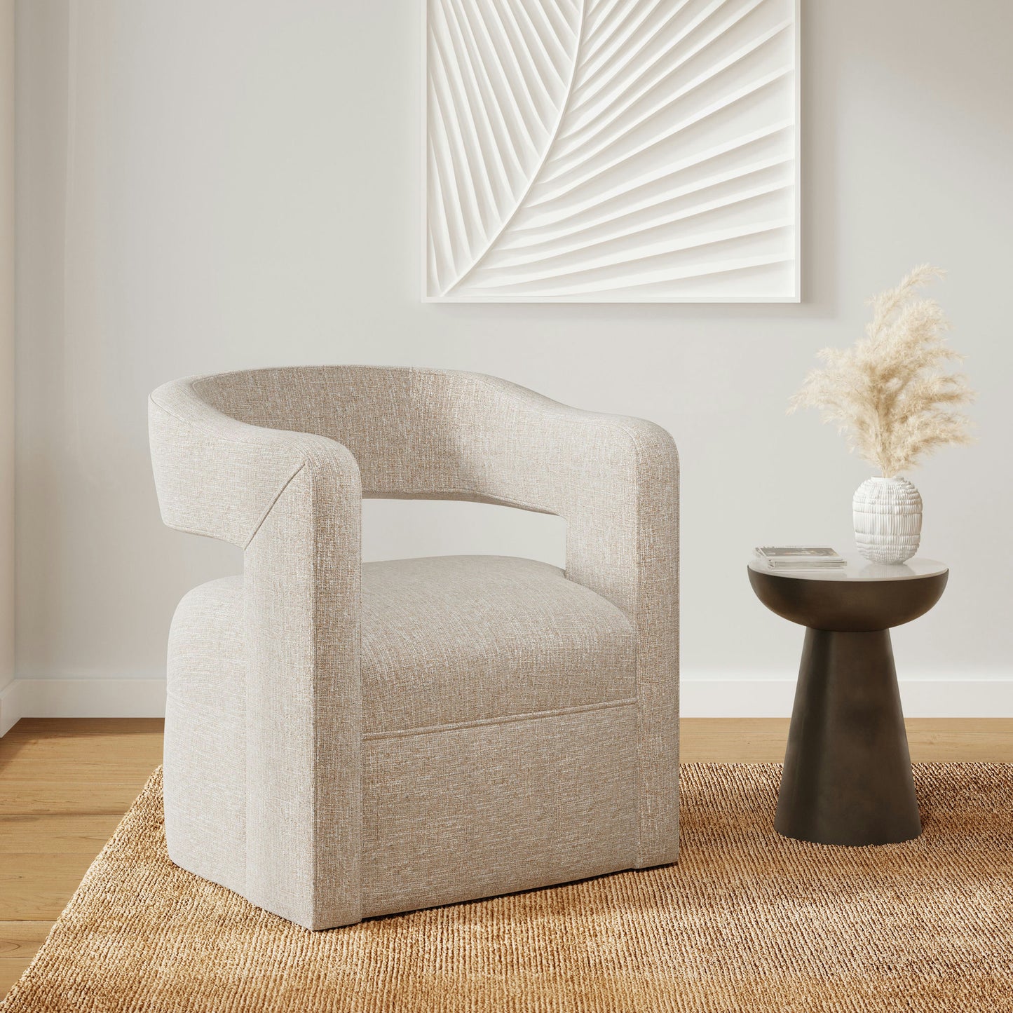 Lexy Modern Sculpted Curved Upholstered Swivel Accent Chair - Natural