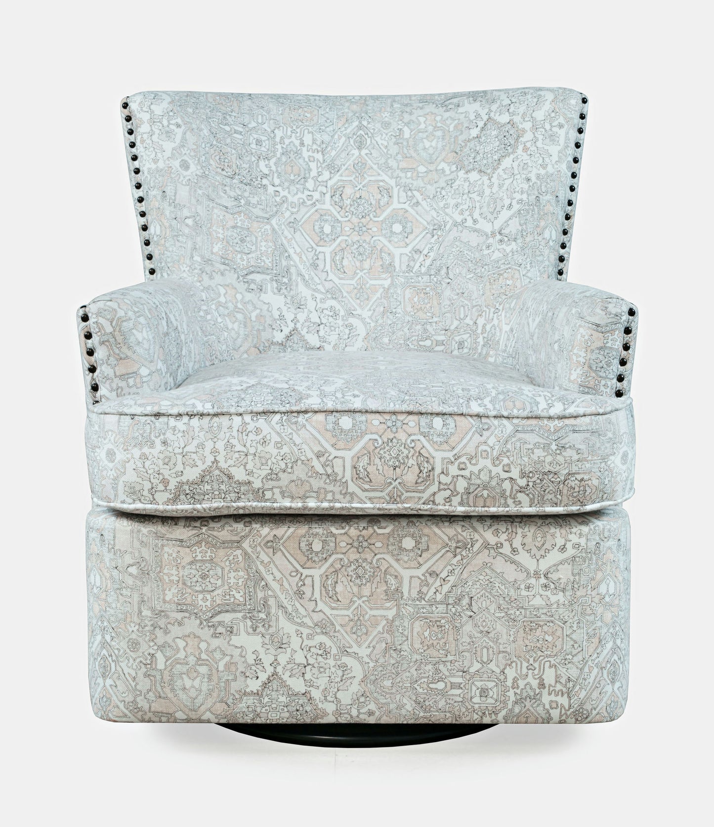 Peyton Distressed Motif Swivel Accent Chair with Nailhead Trim