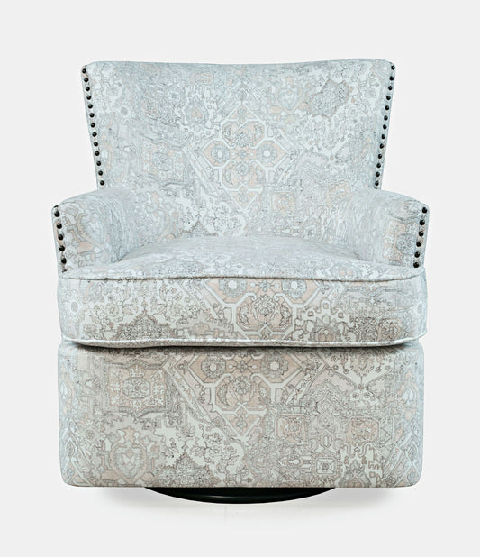 Peyton Distressed Motif Swivel Accent Chair with Nailhead Trim