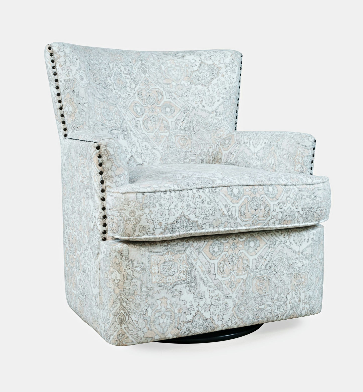 Peyton Distressed Motif Swivel Accent Chair with Nailhead Trim