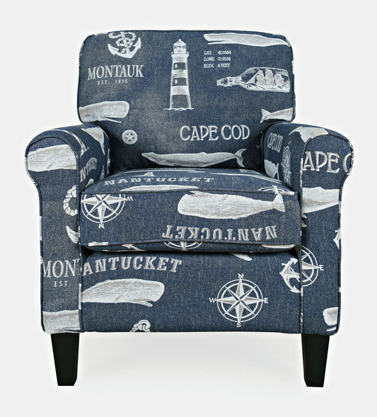 Seafarer Coastal Nantucket Cape Nautical Upholstered Accent Chair - Navy