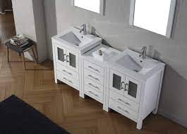 Virtu Dior 66" Double Bathroom Vanity, White, Polished Chrome Faucet, Mirrors