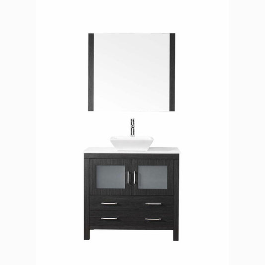 36SG Vanity Zebra Gray, Engineered Stone Top, Square Sink, Nickel Faucet, Mirror