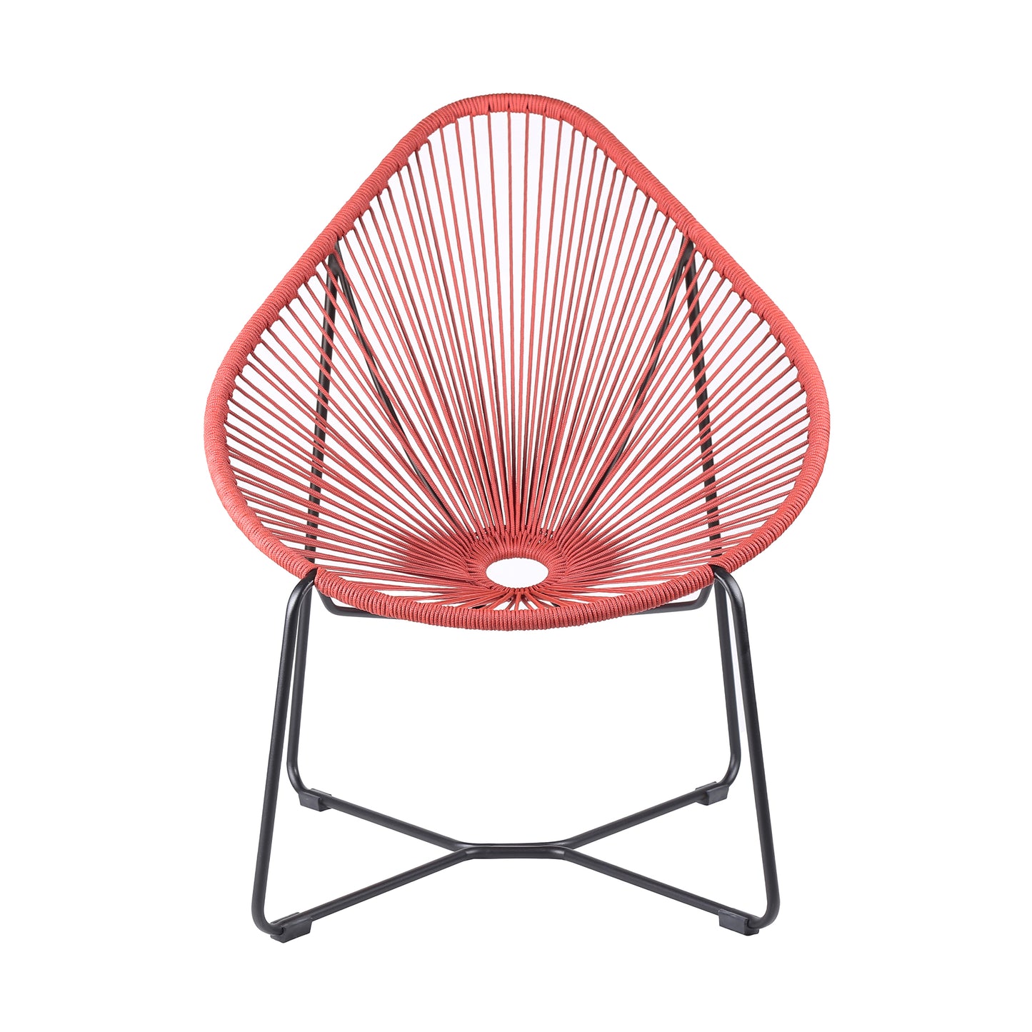 Acapulco Indoor Outdoor Steel Papasan Lounge Chair with Brick Red Rope