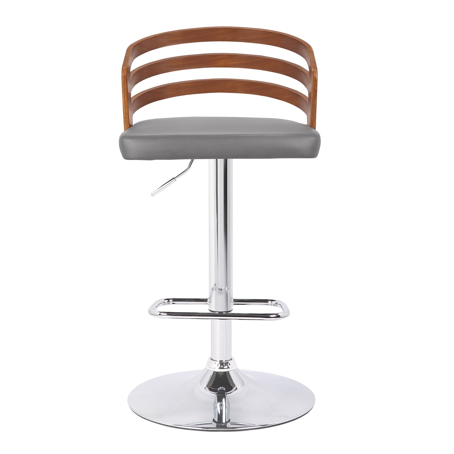 Adele Adjustable Height Swivel Grey Faux Leather and Walnut Wood Bar Stool