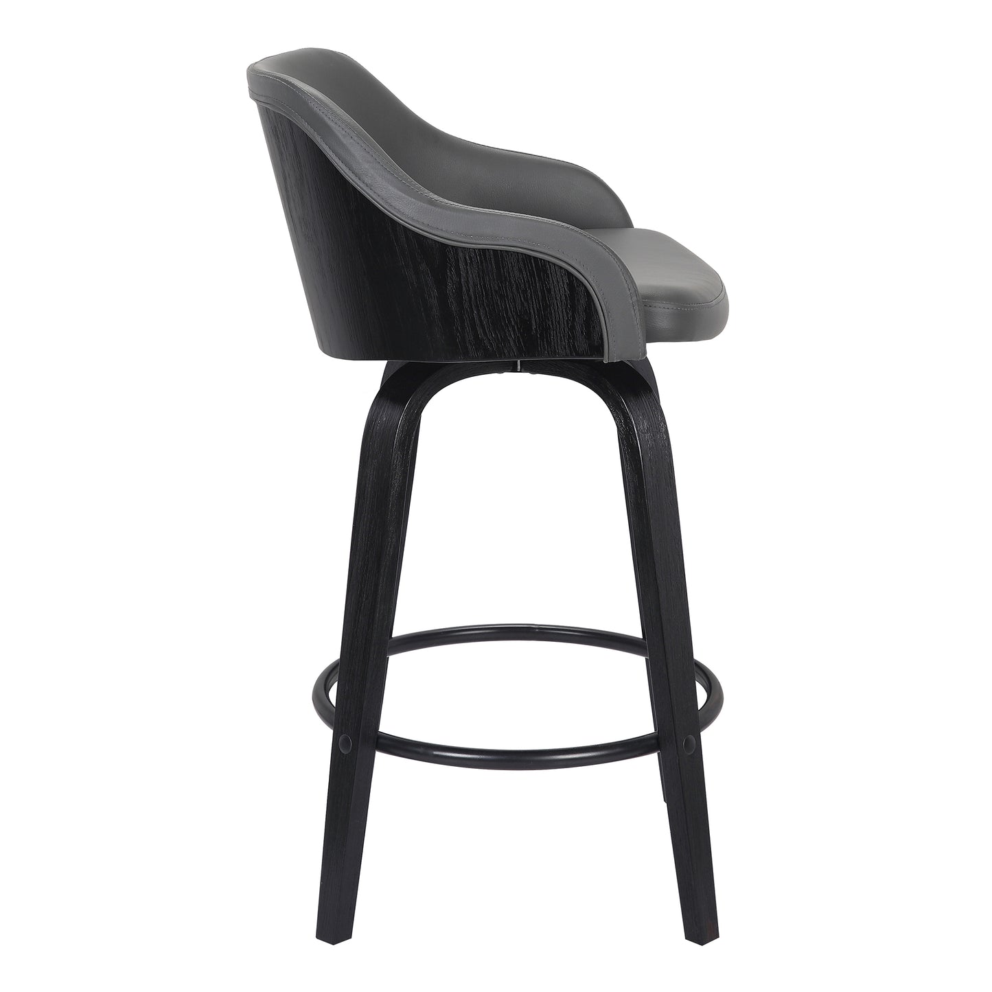 Alec 26" Counter Height Swivel Grey Faux Leather and Black Wood Bar Stool