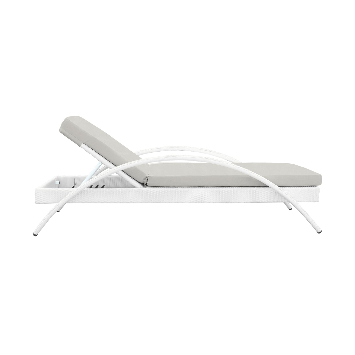 Aloha Adjustable Patio Chaise Lounge Chair in White Wicker and Grey Cushions