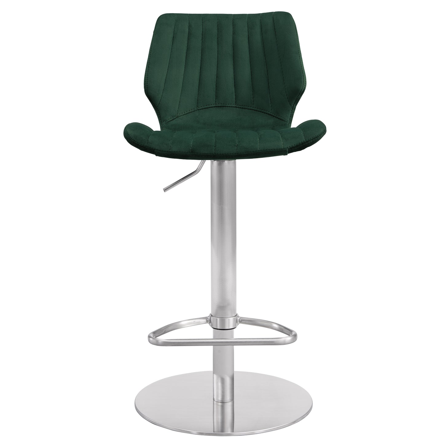 Adjustable Velvet and Brushed Stainless Steel Bar and Counter Stool in Green