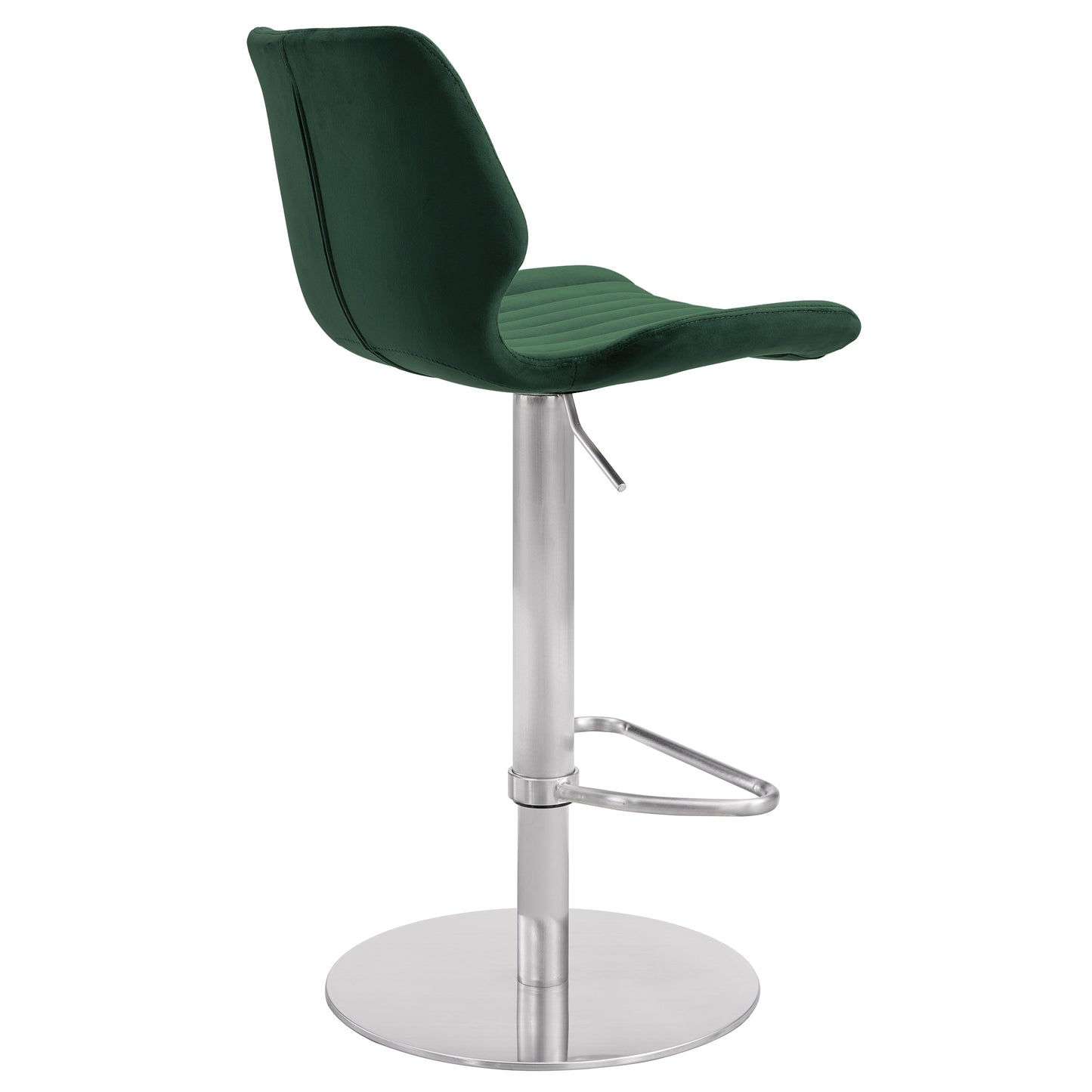 Adjustable Velvet and Brushed Stainless Steel Bar and Counter Stool in Green