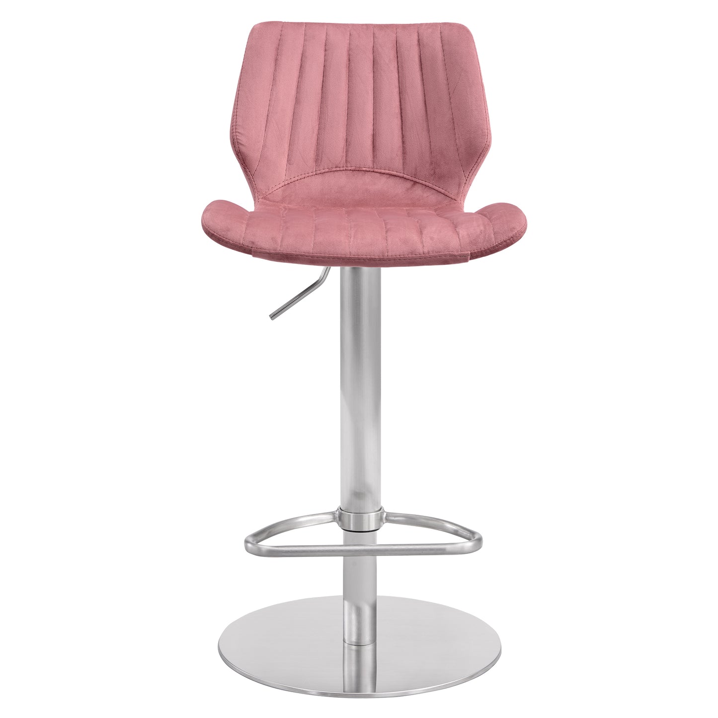 Adjustable Velvet and Brushed Stainless Steel Bar and Counter Stool in Pink