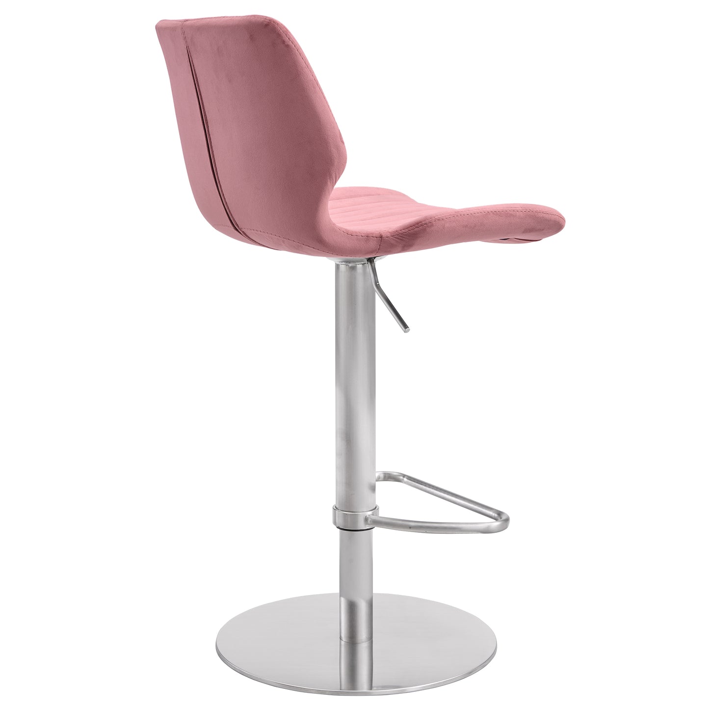 Adjustable Velvet and Brushed Stainless Steel Bar and Counter Stool in Pink