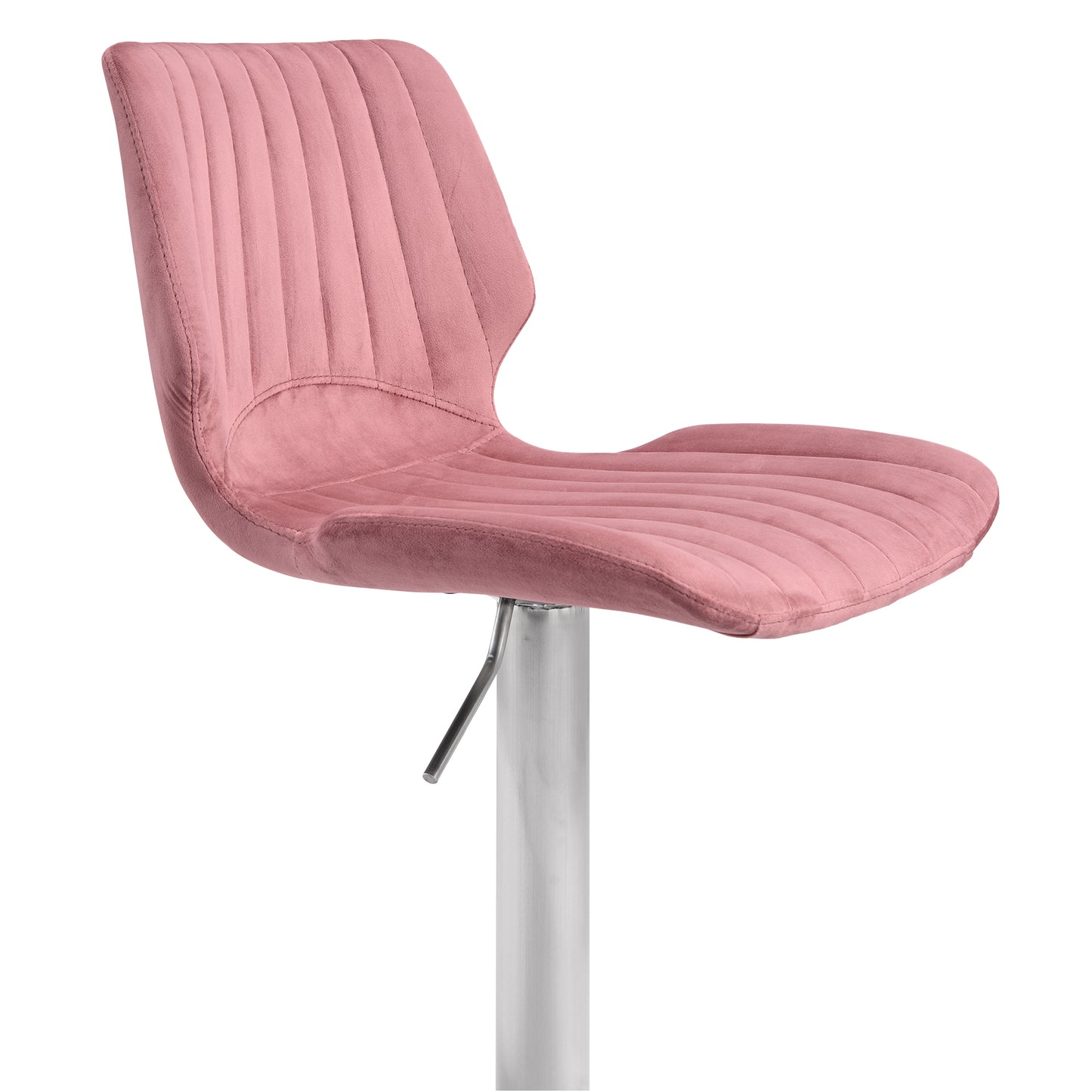 Adjustable Velvet and Brushed Stainless Steel Bar and Counter Stool in Pink