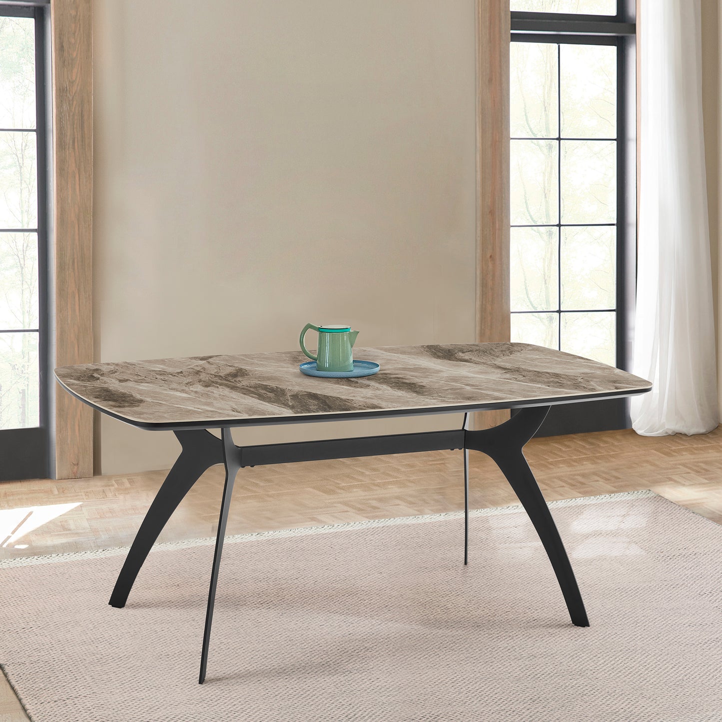 Andes Ceramic and Metal Rectangular Dining Room Table