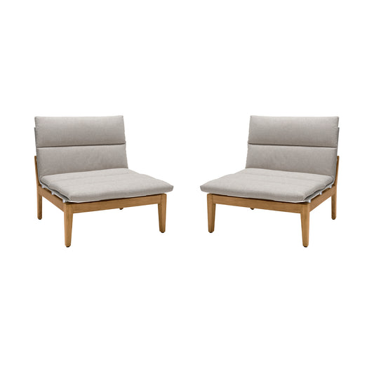 Arno Outdoor Modular Teak Wood Lounge Chair with Beige Olefin - Set of 2