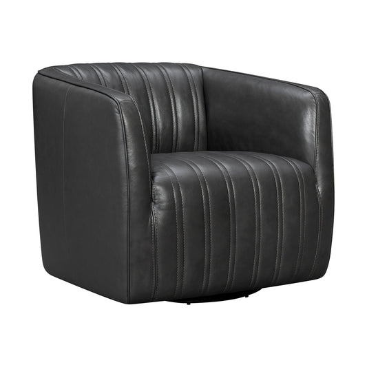 Aries Pewter Genuine Leather Swivel Barrel Chair