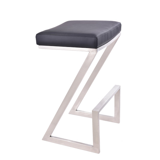 Atlantis 30" Bar Height Backless Black Faux Leather Bar Stool