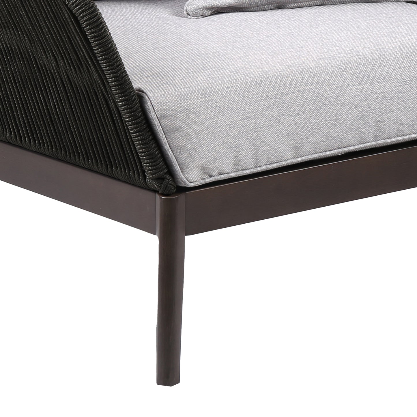 Athos Indoor Club Chair in Dark Eucalyptus Wood with Latte and Grey Cushions