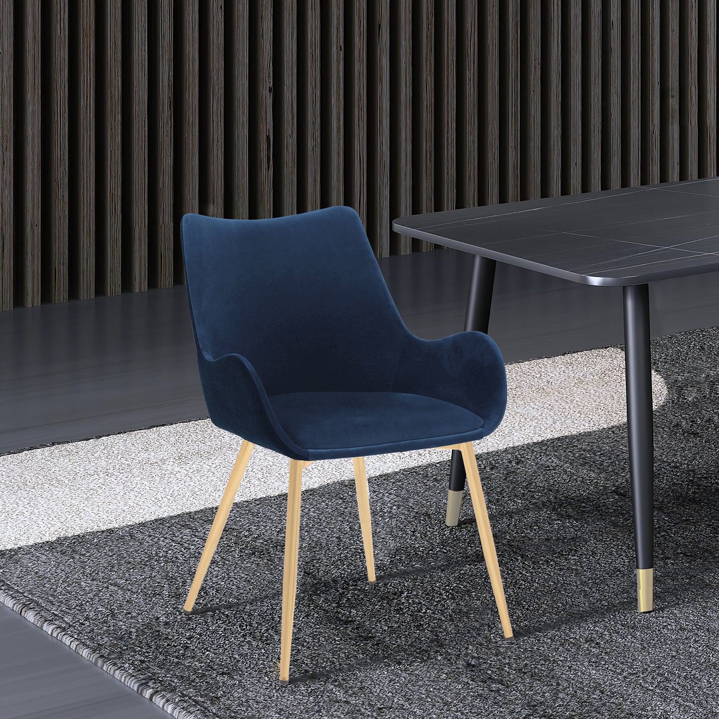 Avery Blue Fabric Dining Room Chair with Gold Legs