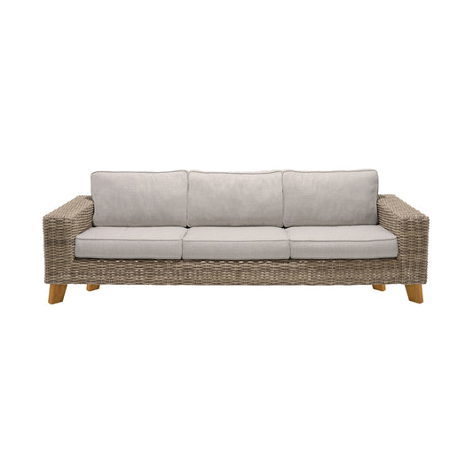 Bahamas Outdoor Wicker & Teak Wood Sofa with Beige Olefin