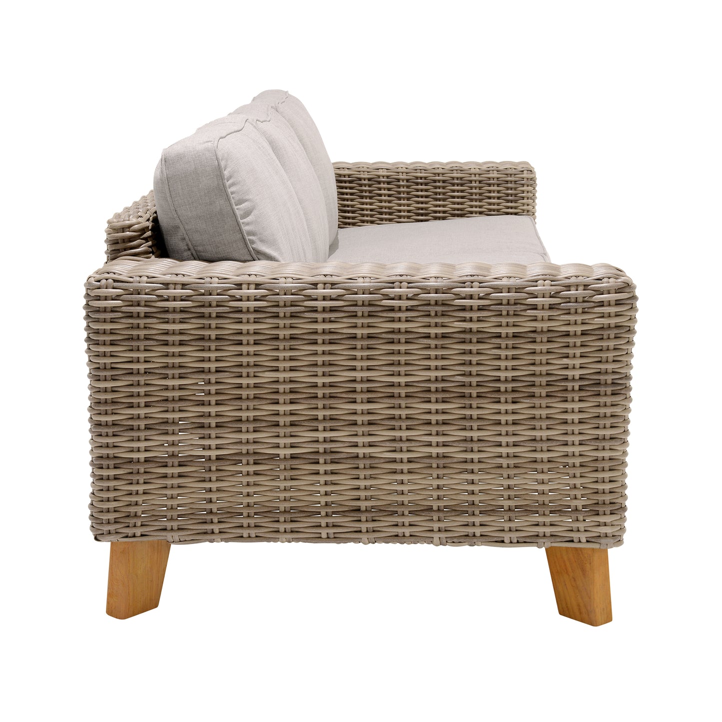 Bahamas Outdoor Wicker & Teak Wood Sofa with Beige Olefin
