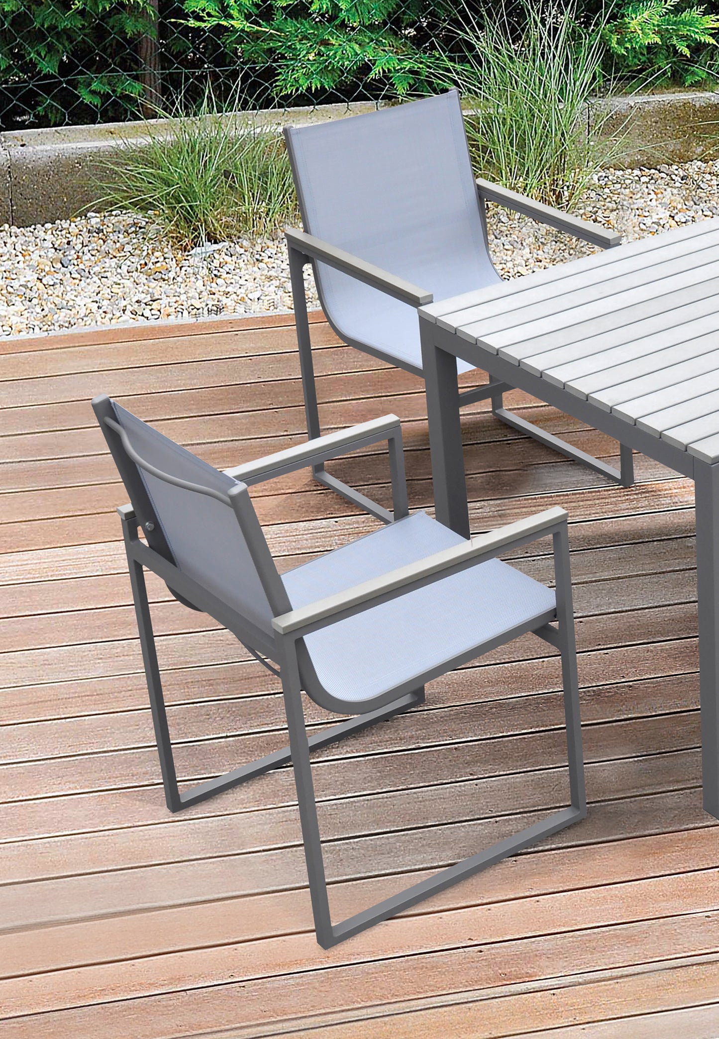 Bistro Patio Dining Chair in Grey Powder Coated Finish - Set of 2