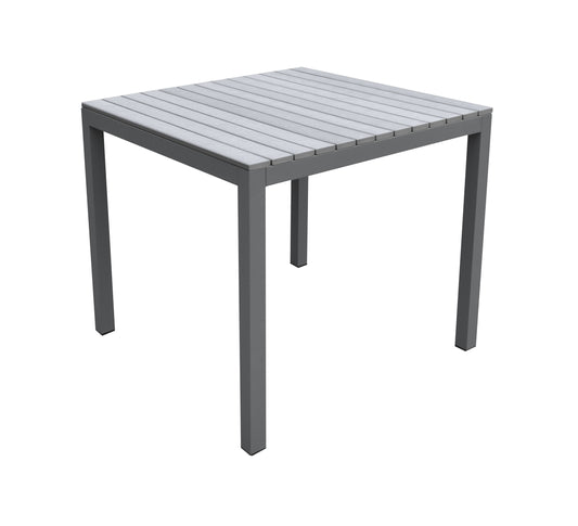 Bistro Patio Dining Table in Grey Powder Coated Finish with Grey Wood Top