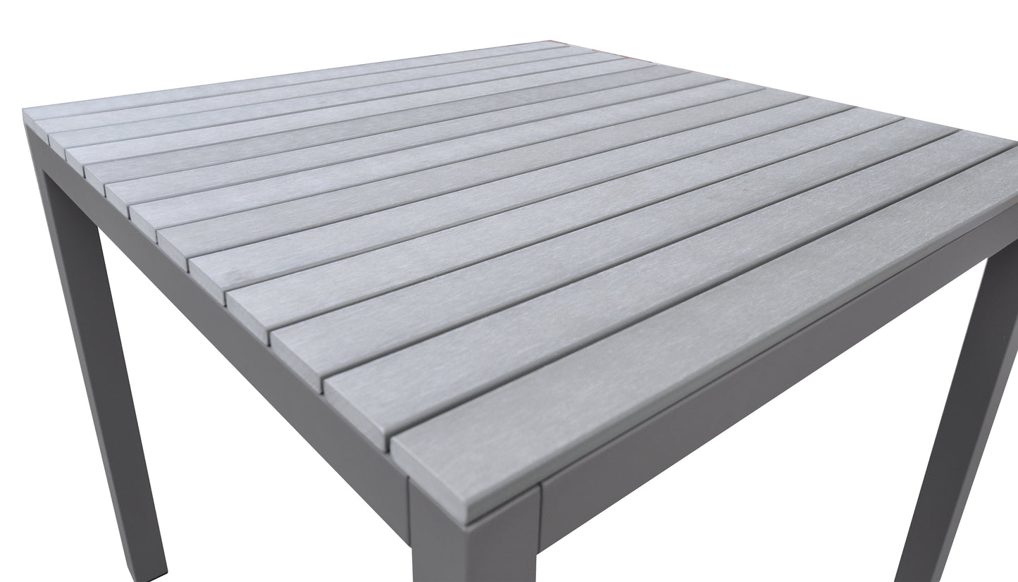 Bistro Patio Dining Table in Grey Powder Coated Finish with Grey Wood Top