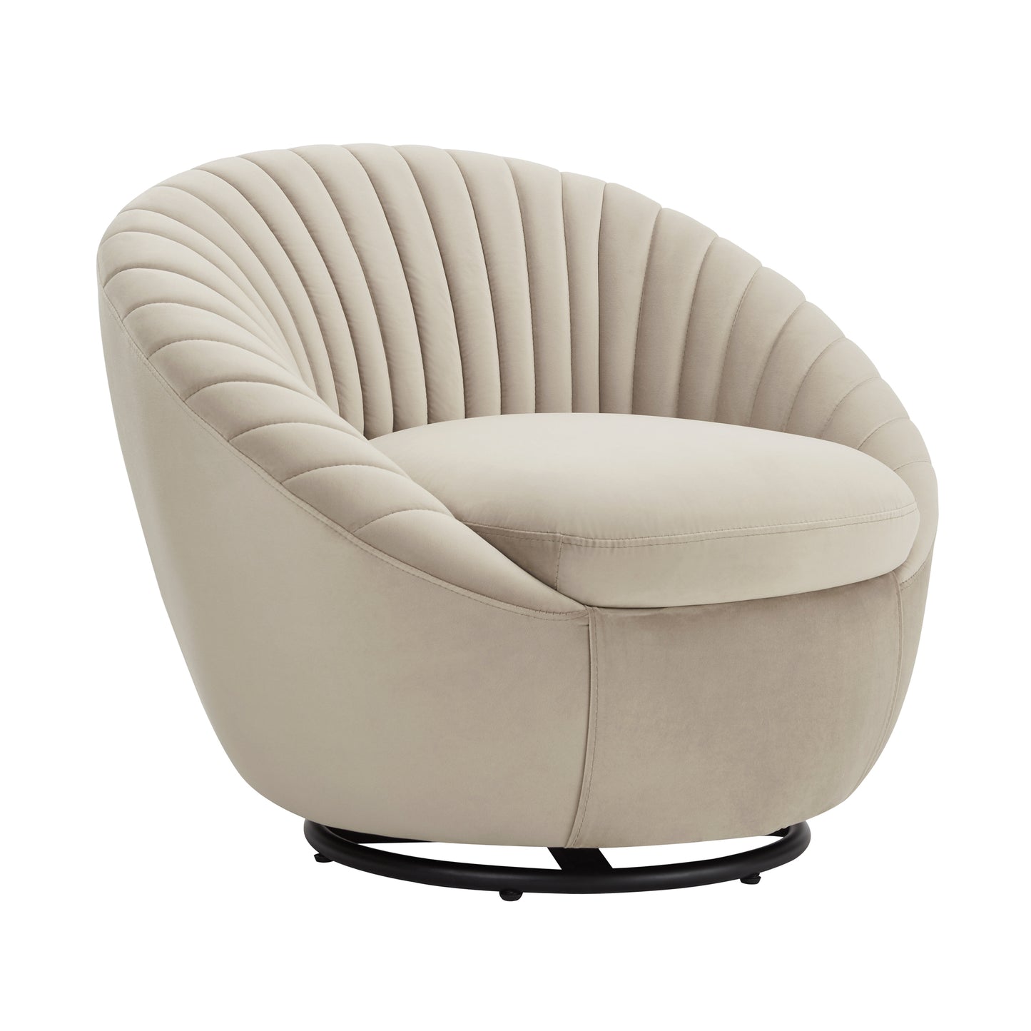 Bella Biege Velvet Swivel Accent Chair with Black Base