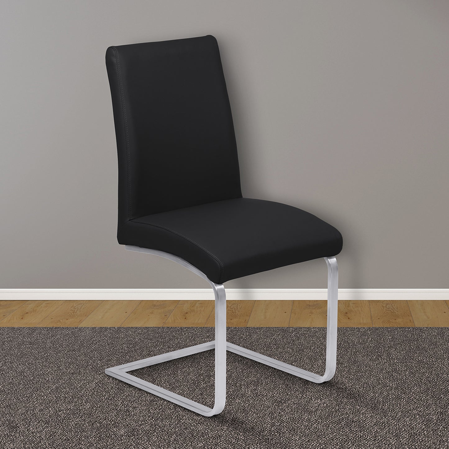 Blanca Contemporary Dining Chair in Black Faux Leather - Set of 2