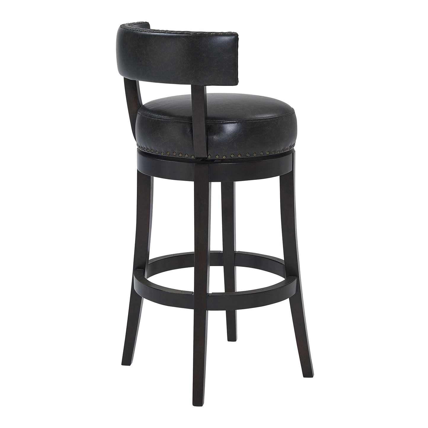 Corbin 30" Bar Height Swivel Onyx Faux Leather and Espresso Wood Bar Stool