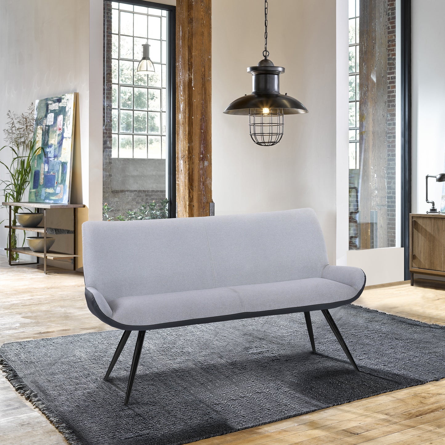 Coronado Contemporary Bench in Brushed Gray and Gray Fabric