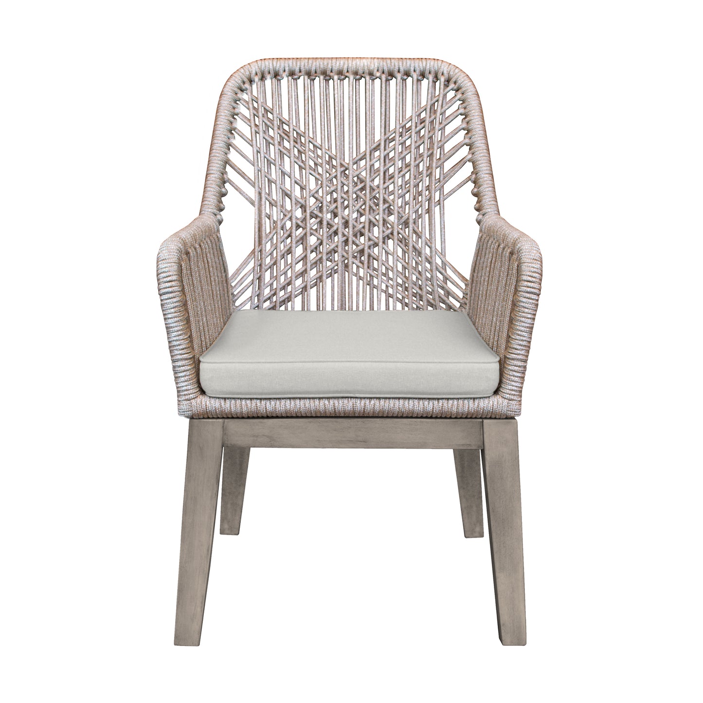 Costa Patio Dining Chairs with Arms in Grey Acacia Wood and Rope - Set of 2