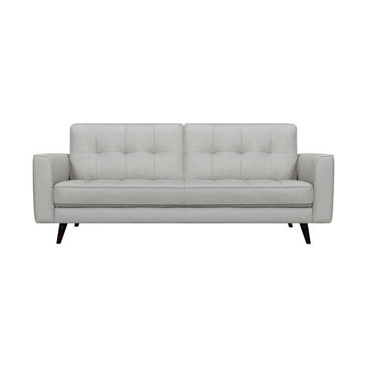 Daeson 86" Mid-Century Modern Dove Gray Genuine Leather Square Arm Sofa