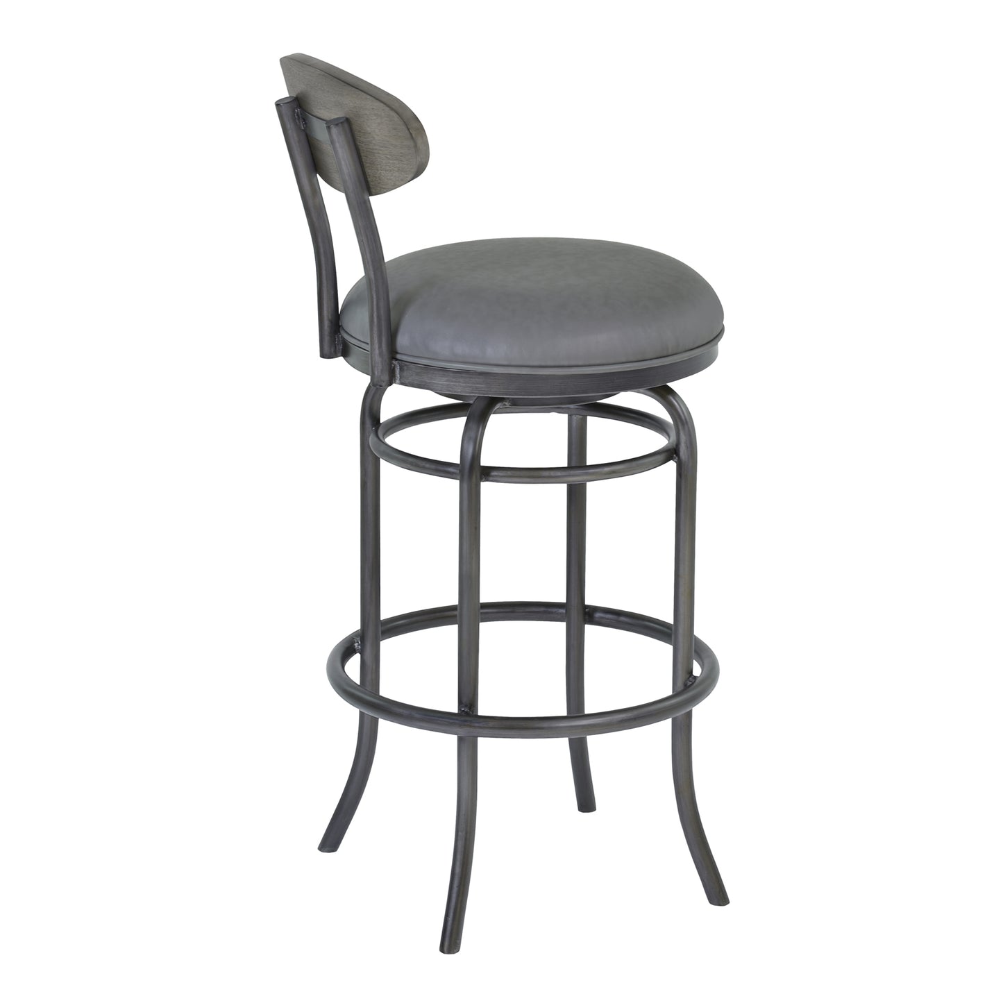 Davis 30" Bar Height Metal Swivel Barstool in Vintage Gray Faux Leather