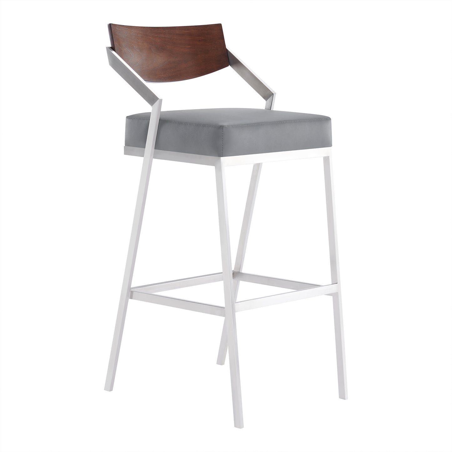 30" Counter Height Barstool in Brushed Stainless Steel with Gray Faux Leather