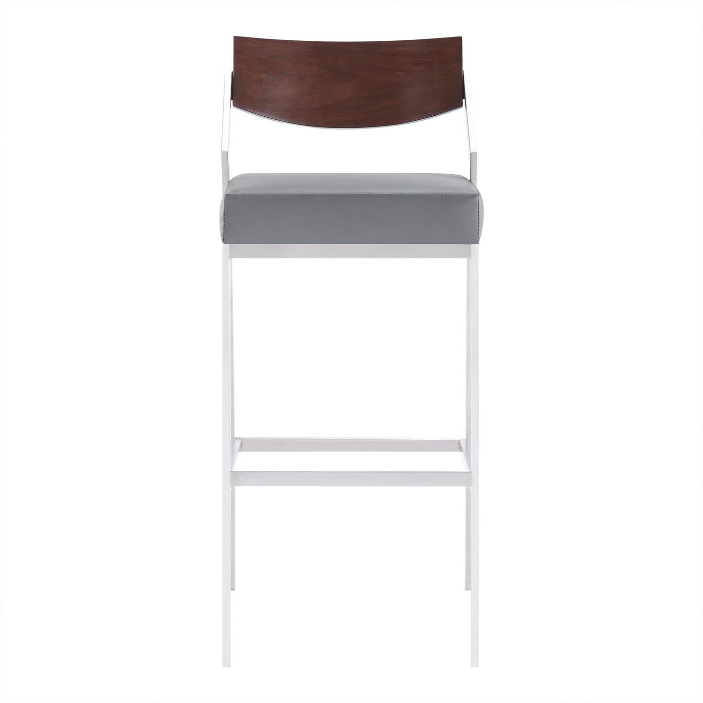 30" Counter Height Barstool in Brushed Stainless Steel with Gray Faux Leather