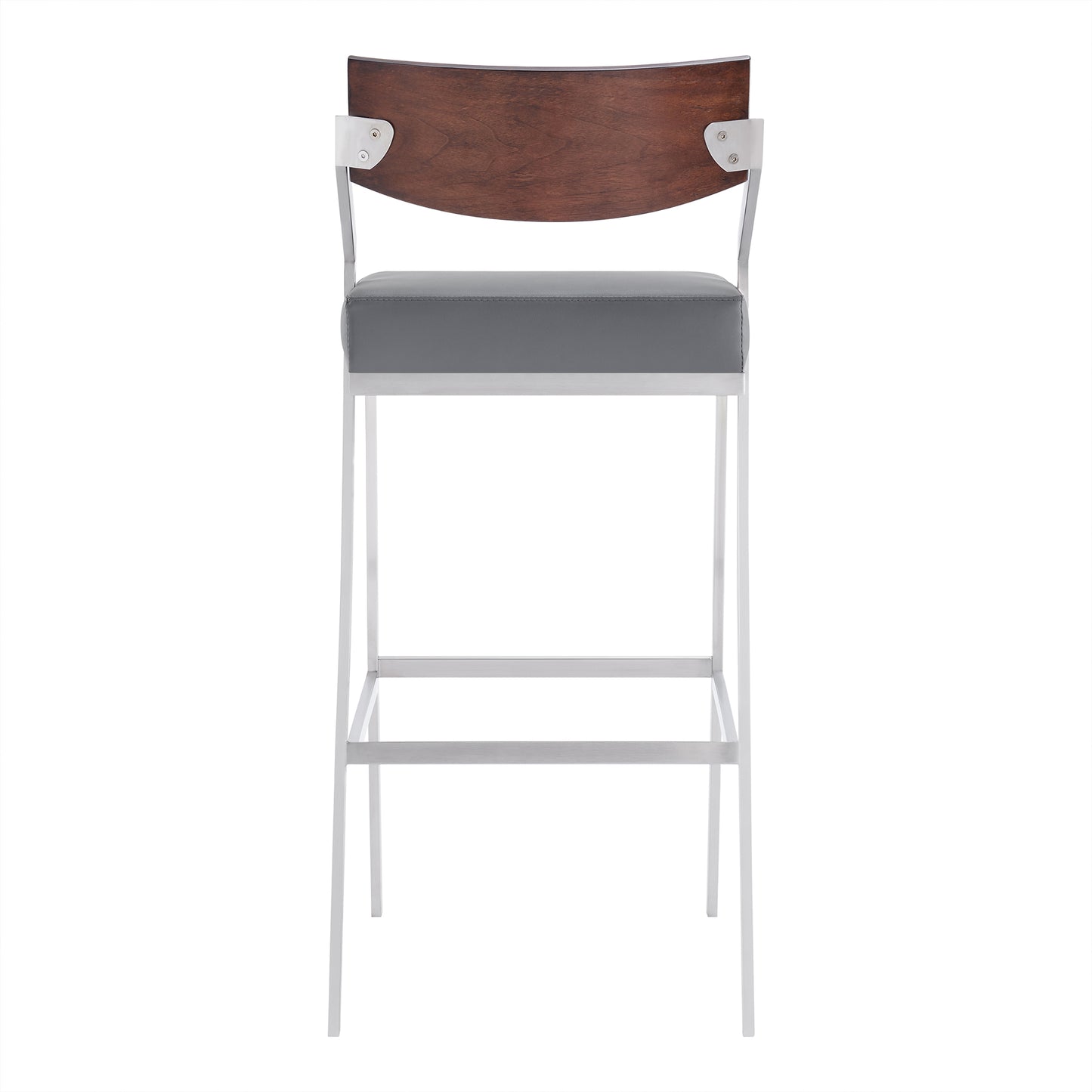 30" Counter Height Barstool in Brushed Stainless Steel with Gray Faux Leather