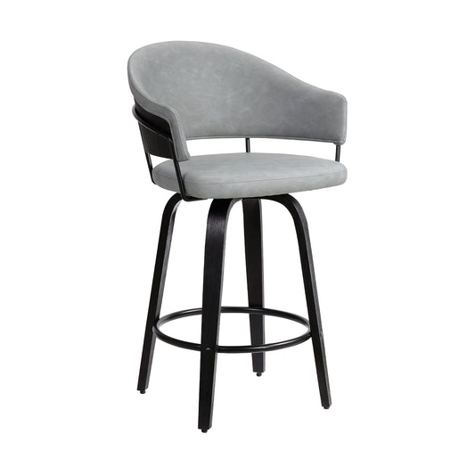 Doral 26" Dark Gray Faux Leather Barstool in Black Powder Coated Finish