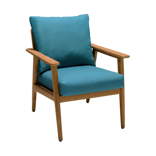 Eve Outdoor Teak Wood Lounge Chair with Teal Olefin