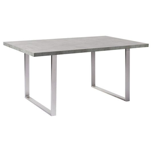 Dining Table with Cement Gray Laminate Top and Brushed Stainless Steel Base