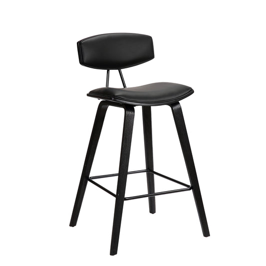 Fox 25.5" Counter Height Black Faux Leather and Black Wood Bar Stool