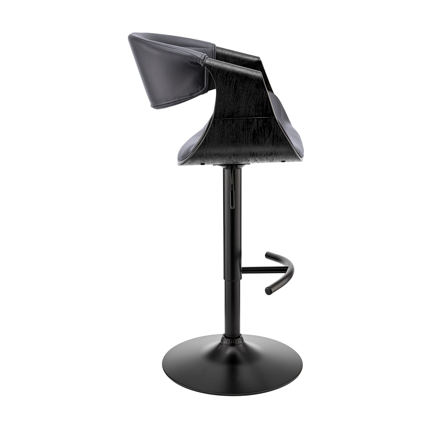 Gionni Adjustable Swivel Grey Faux Leather and Black Wood Bar Stool