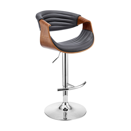 Gionni Adjustable Swivel Grey Faux Leather and Walnut Wood Bar Stool
