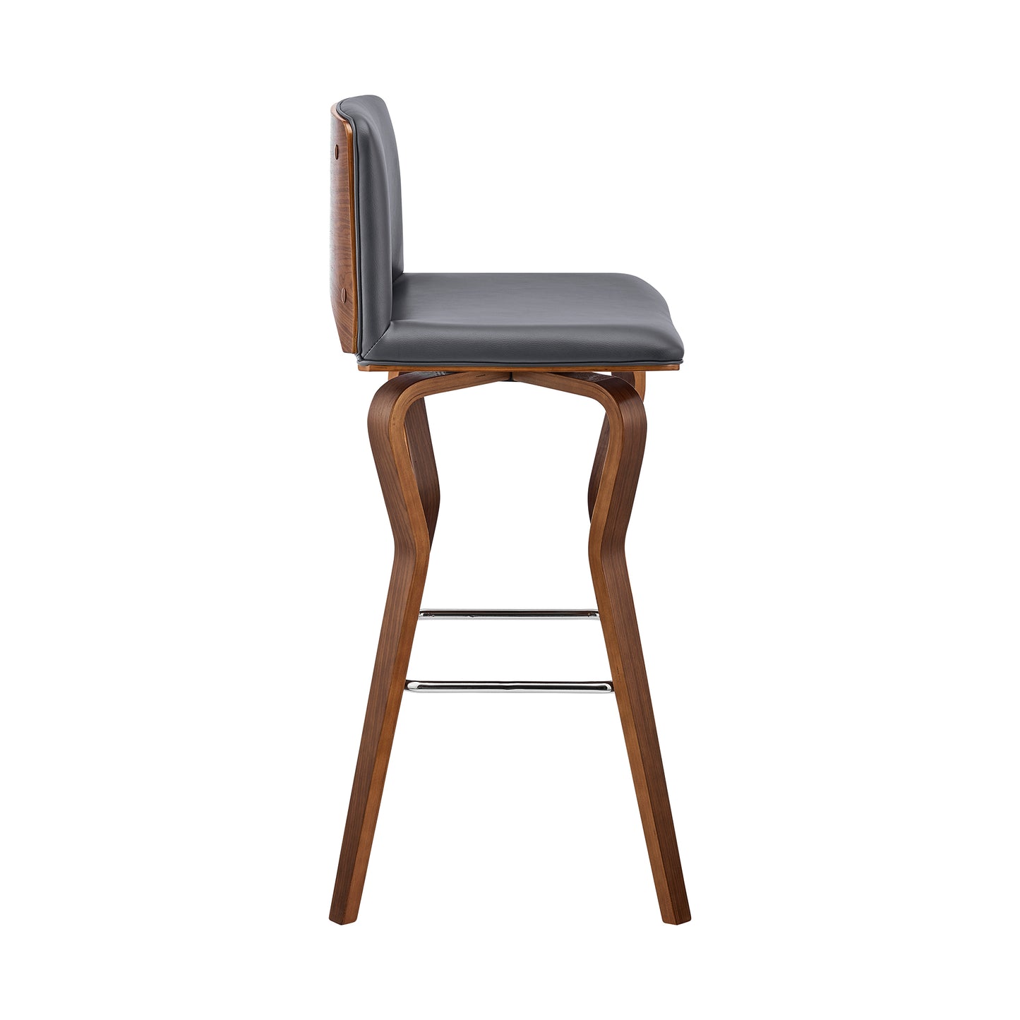 Gerty 26" Swivel Grey Faux Leather and Walnut Wood Bar Stool