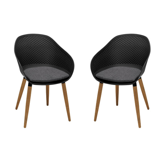 Ipanema Outdoor Dining Chair with Teak Legs and Dark Grey Olefin - Set of 2