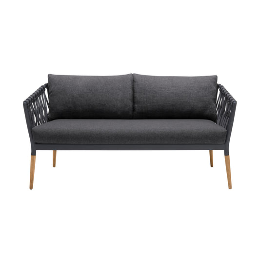 Ipanema Outdoor Teak Wood and Rope Sofa with Dark Grey Olefin