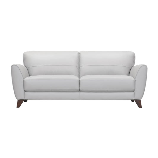 Jedd Contemporary Sofa in Genuine Dove Gray Leather with Brown Wood Legs