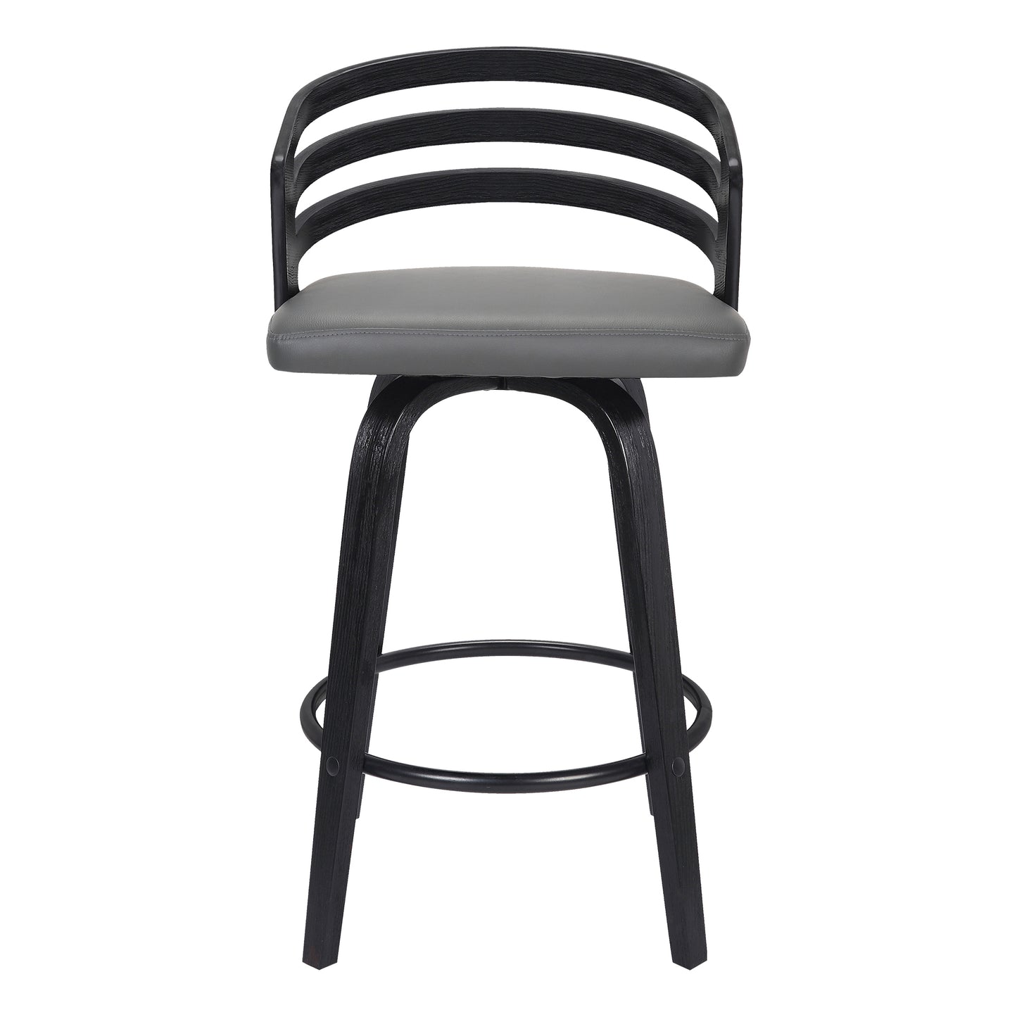Jayden 30" Bar Height Swivel Grey Faux Leather and Black Wood Bar Stool
