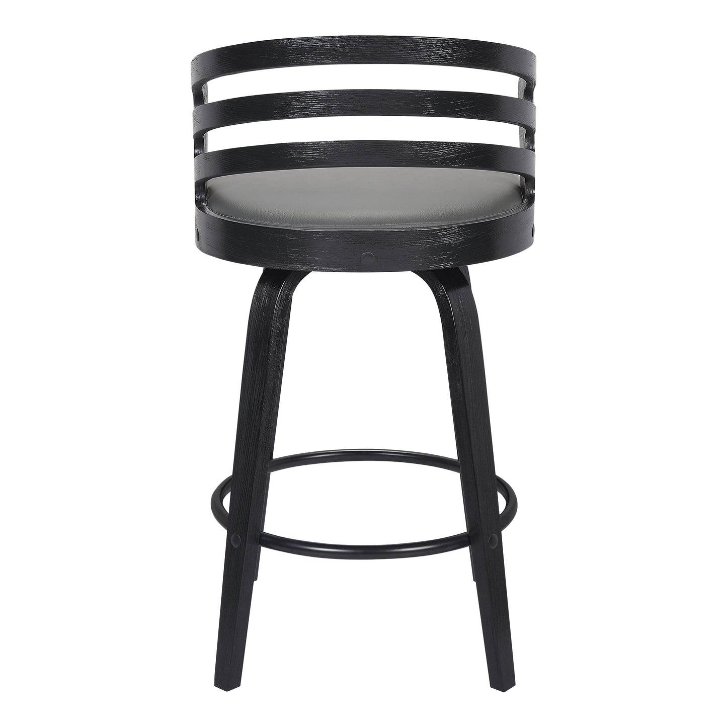 Jayden 30" Bar Height Swivel Grey Faux Leather and Black Wood Bar Stool