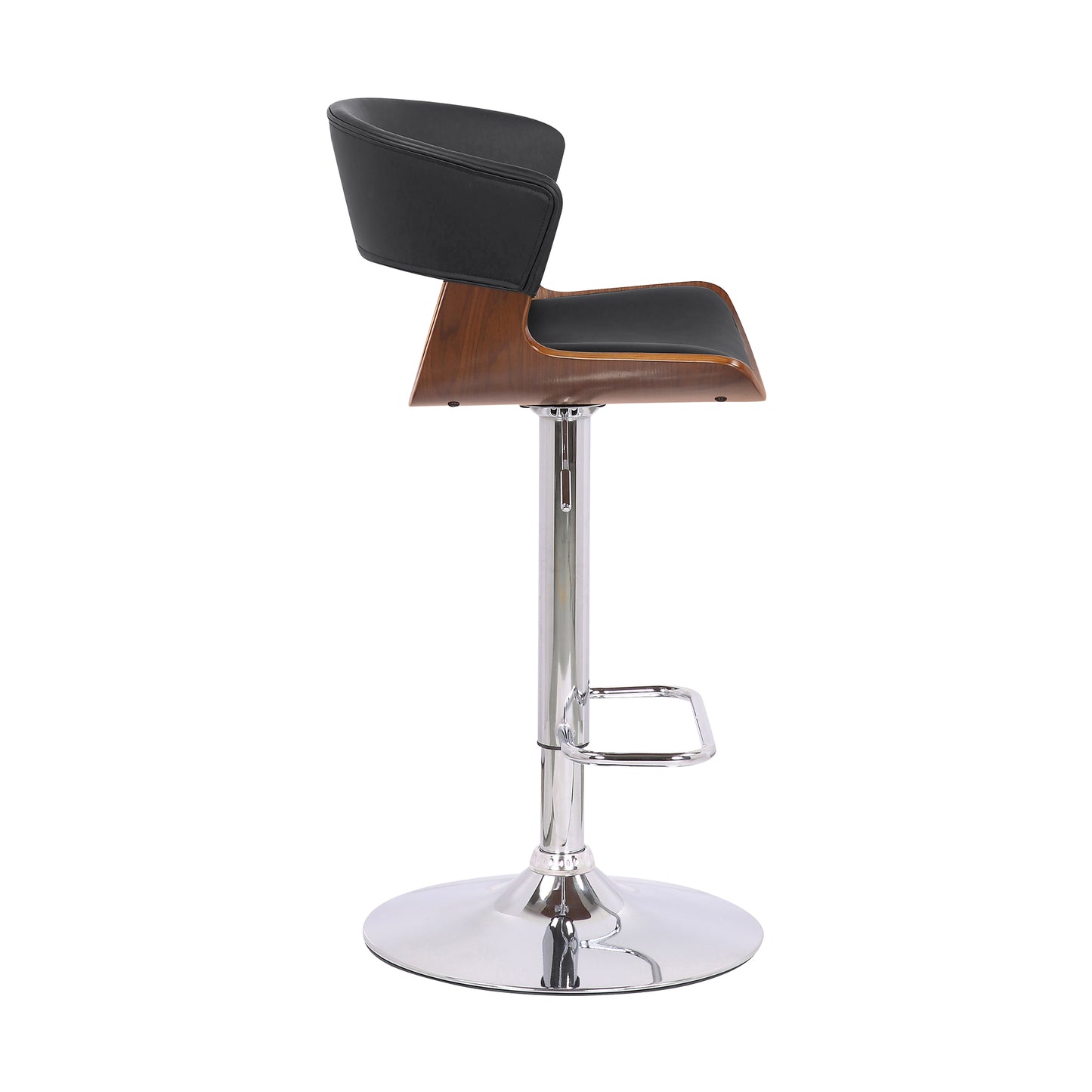 Karine Adjustable Swivel Black Faux Leather and Walnut Wood Bar Stool